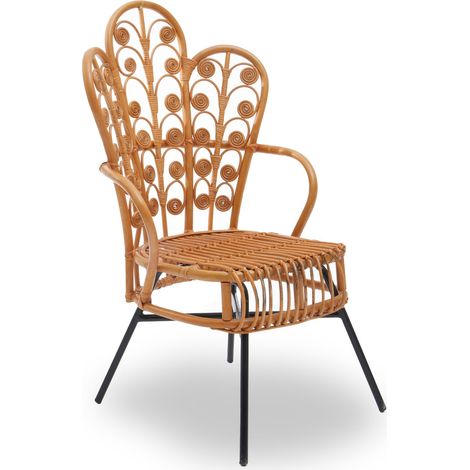 Interiors by Premier Brown Natural Rattan Scalloped Back Chair, High Back Rattan Lounge Chair, Outdoor Rattan Chair for Garden (1/5)