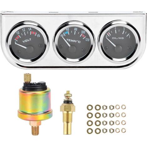 M10x1 52mm 3 en 1, Jauge de voiture Température de l'eau + Pression d'huile + Instrument combiné de tension pour modification auto (1/5)