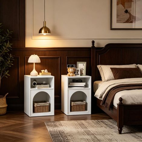 Lot de 2 tables de chevet – Design incurvé moderne, étagères ouvertes, en MDF blanc – Charge maximale 35 kg – Idéal pour chambre – 40×30×60 cm (1/5)