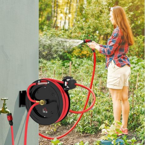 Enrouleur de tuyau d'arrosage mural 40,5x11,5x44 cm en métal rouge/noir, gain de place FloraGrace (1/5)