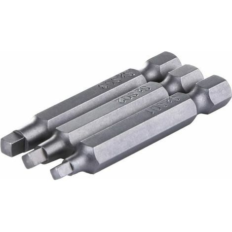 Lot de 3 embouts de vissage magnétique pour vis à tête carrée 50mm – Acier S2 – Tailles 2,4/3,0/3,4 mm pour vissage précis (1/3)