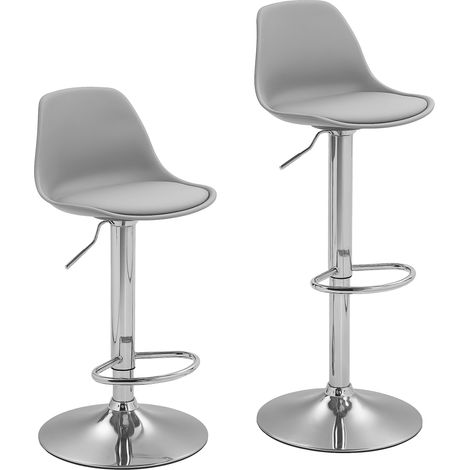 Set 2 Sgabelli da Bar 38x42x82-104 cm con Schienale e Poggiapiedi in PP Pelle PU e Acciaio Grigio (1/5)