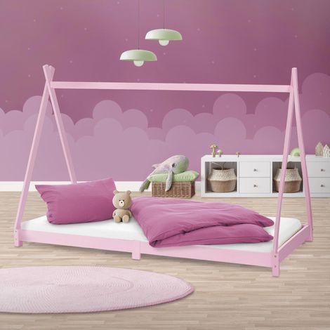 ML-Design Kinderbett Tipi 90x200 cm Rosa mit Lattenrost, Indianer Bett aus Massivholz, Hausbett für Mädchen, Kiefernholz, Bodenbett Kinderhaus Jugendbett Holzbett Bettenhaus Spielbett Bettgestell Zelt (1/5)