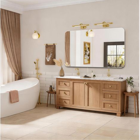 Miroir de salle de bain mural 100 x 60 cm sans cadre, angles arrondis, argent OKMYHOME (1/5)