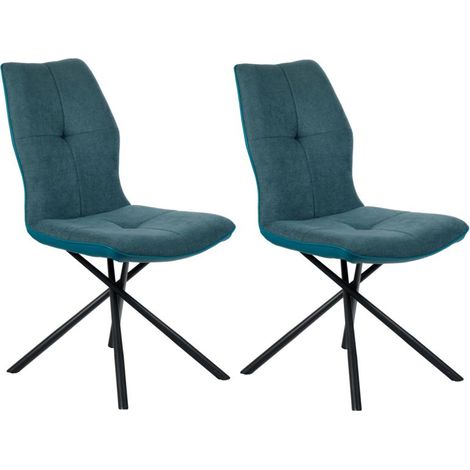 Lot 2 chaises en tissu bleu canard et simili pieds métal - MONTAINE (1/6)