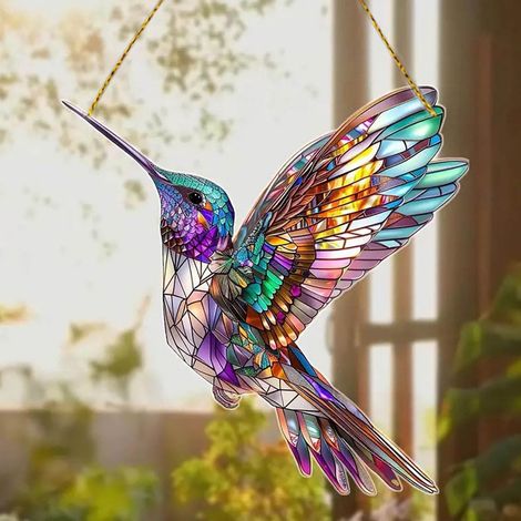 Pendentif Acrylique Colibri - Décor Vitre Solaire - Suspension Murale Décorative - 15 x 15 cm - 1 Pièce (1/5)