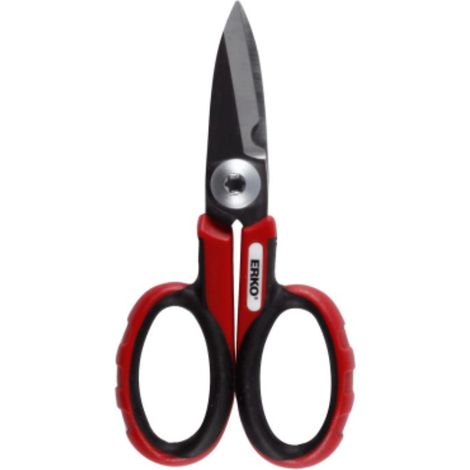Ciseaux électricien ERKO 61035 - Lames inox AUS8 HRC 58-60, Poignées ambidextres rouge/noir (1/3)