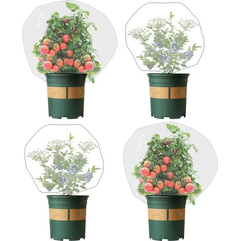 Lot de 4 (0,7 x 1 m) Filet anti-insectes pour plantes avec cordon de serrage Filet antigel pour tomates avec cordon de serrage (1/5)