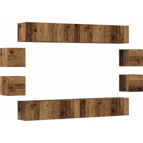 Ensemble de meuble TV Banc TV Armoire TV mural 8 pcs vieux bois bois d'ingénierie (1/5)