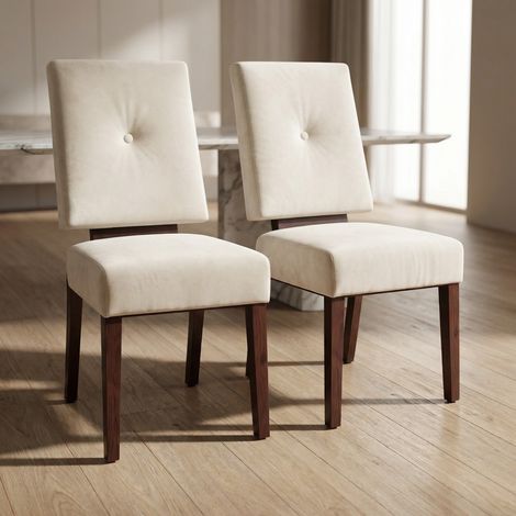 Lot de 2 chaises de salle à manger en bois - Assise en éponge épaisse – Chaises de réception en Velours et Bois Massif,48x45x93cm,Beige (1/5)