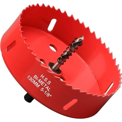 Scie Cloche Bi-métal 130mm. M42 HSS Bimétallique Scie Trèpan avec Foret de Centrage pour Robuste Perceuse à Percer pour Fer. Aluminium. Bois. Cloison Sèche. Tuyau. Panneau de Fibres de Bois. Rouge (1/5)