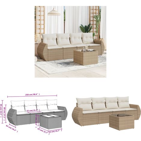 5-tlg. Garten-Sofagarnitur mit Kissen Beige Poly Rattan - Gartenmöbel - Esstischgarnituren - Outdoor Möbel - Lounge Set - Rattan Sofa - Home & Living