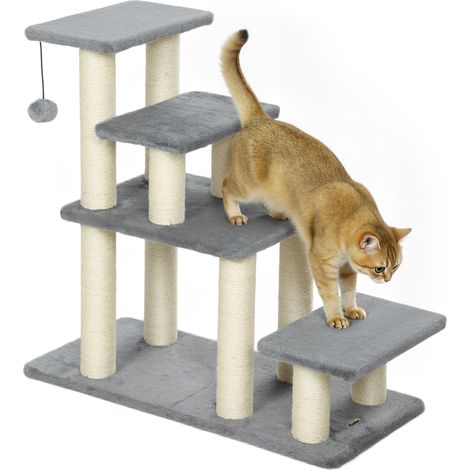 Escalier pour animaux domestiques réglable 3/4 marches échelle pour chat chien griffoirs sisal 70 x 32 x 68 cm gris