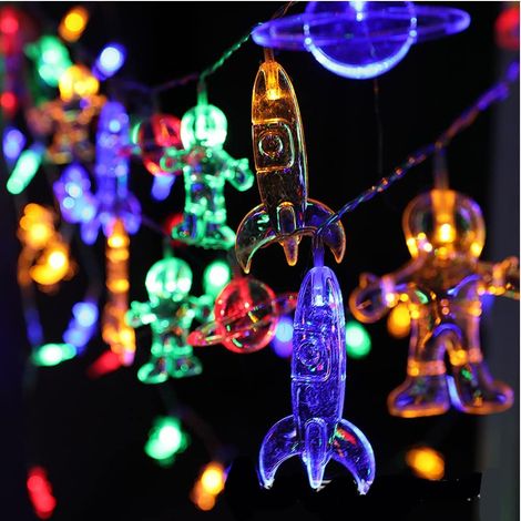 Guirlande lumineuse LED en forme de fusée, vaisseau spatial, astronaute, pour décoration de jardin, de Noël, d'anniversaire (multicolore) (1/5)
