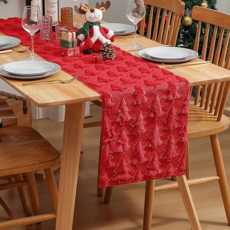 Chemin de table/nappe matelassée à sequins 3D de Noël, décoration de fête de Noël, nappe rouge, 33183CM.