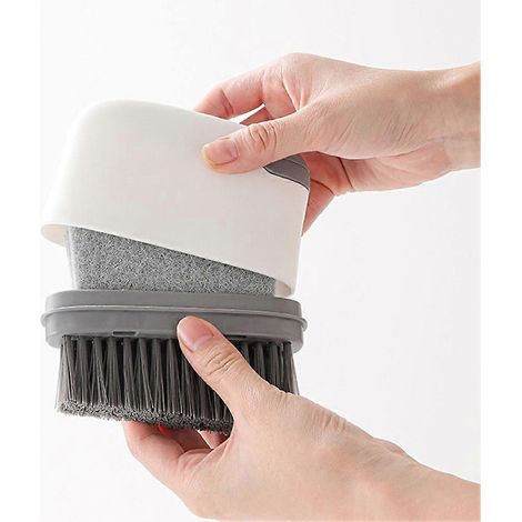 Brosse de nettoyage 2 en 1 pour rails de fenêtres coulissantes, rainures et espaces restreints. Outil de nettoyage en profondeur. Ergonomique et résistante à l'usure. Gris foncé. (1/5)