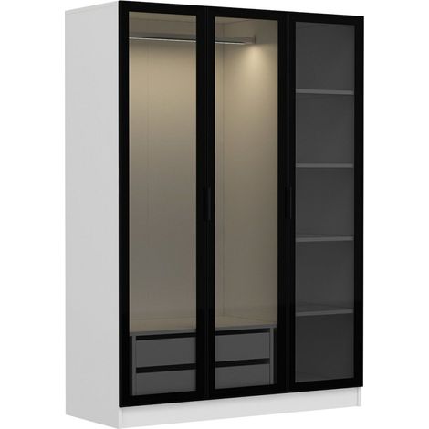 Guardaroba 3 Ante Gerrei, Armadio Camera da Letto Appendiabiti, 5 Ripiani, 3 Ante, 135x52 cm Bianco