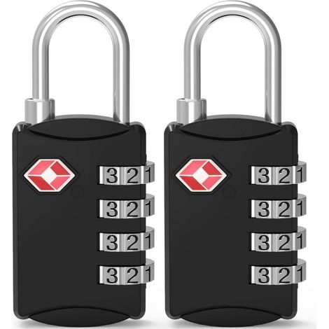 Cadenas de bagage TSA 2 pièces serrure à combinaison 4 chiffres en alliage de zinc noir