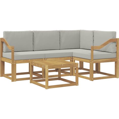 Set di divani da esterno 5 pz Bianco e Grigio Chiaro Poliestere vidaXL (1/5)