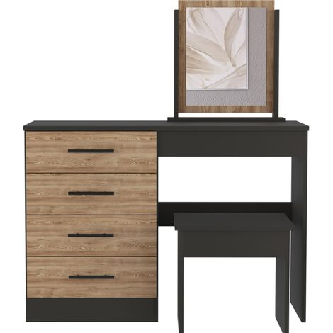 Mesa de Maquillaje con Espejo Kaia y asiento incluido Negro / Miel (1/5)