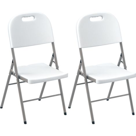 Outsunny 2PCS Folding Chair with Steel Frame, Garden Chair Set, White (1/5)