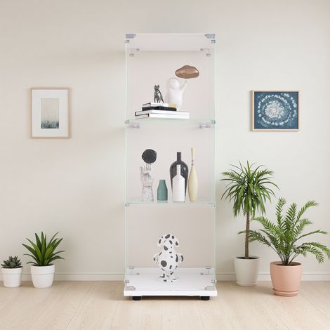 Glasvitrine mit 3 Ebenen, 125 x 43 x 37 cm – aus gehärtetem Sicherheitsglas, geeignet für Wohnzimmer, Schlafzimmer und Büro – Weiß (1/5)