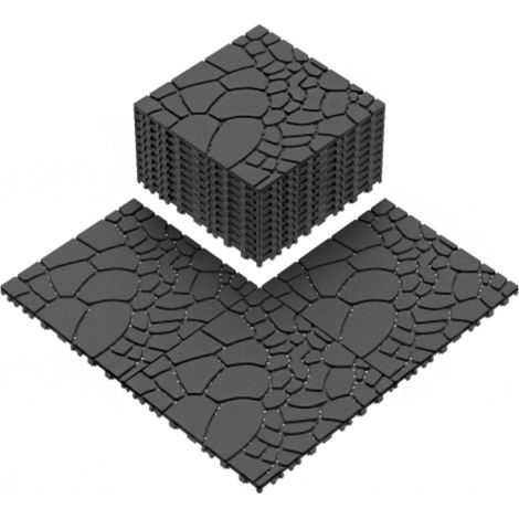 Dalles de terrasse imitation pierre 30 cm, module emboîtable à monter soi-même, pose facile et rapide, idéales pour porche, piscine, balcon ou jardin (44 pièces), gris foncé (1/5)