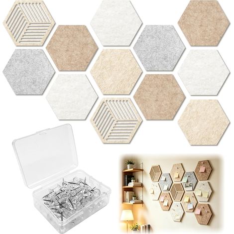 12 Pièces Tableau en Liège Hexagonal, Auto Adhésif (Gris) (1/5)