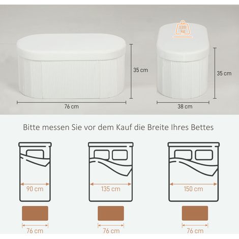 Banc de rangement pliable aspect velours, idéal pour le salon, 76 x 38 x 35 cm, couleur crème (1/5)