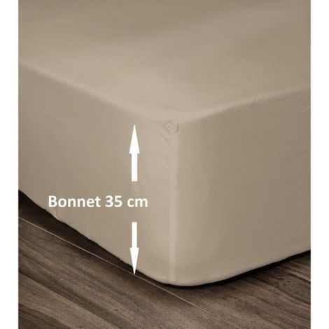 Les Tendances – Drap housse 100% coton 140x190cm – Bonnet 35cm – Spécial matelas épais – Coloris beige