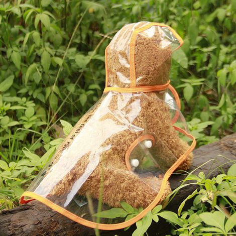 Imperméable transparent en PU avec bordure orange pour animaux de compagnie, à capuche, pour chiens et chats (1/5)