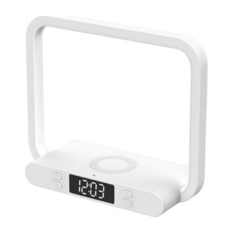 Lampe de chevet 4 en 1 avec chargement sans fil, luminosité réglable, lampe de table 1W avec horloge, port de chargement USB, commande tactile, convient pour chambre, bureau, bureau (1/5)
