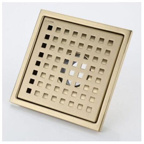 Caniveau de douche carré en acier inoxydable doré 15 x 15 cm avec couvercle de siphon de sol, noyau en laiton déodorant, or brossé (1/4)