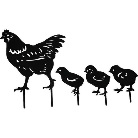 lot De 4 Piquets En Mtal Pour Jardin - Sculpture De Poule En Forme De Poule - Statue En Mtal En Forme De Poule - Silhouette De Jardin (1/5)
