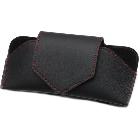 Étui à lunettes de voiture en cuir véritable, clip de rangement original pour lunettes de voiture, boîte de rangement pour lunettes de voiture - noir (1/2)