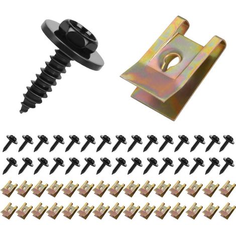 Kit de Clip à Vis et Écrou, 60PCS U-Clips Et Des Vis Kit Universal Metal, Auto Clips de Fixation Voiture Kit de Clip à Vis, pour Voiture Garde-boue Type U Protection Anti éclaboussures (1/5)