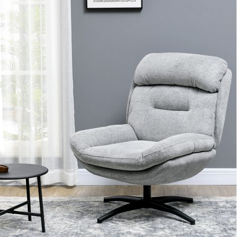 Sillón giratorio 360°, gris, 79 x 91 x 98 cm, poliéster efecto chenilla (1/5)