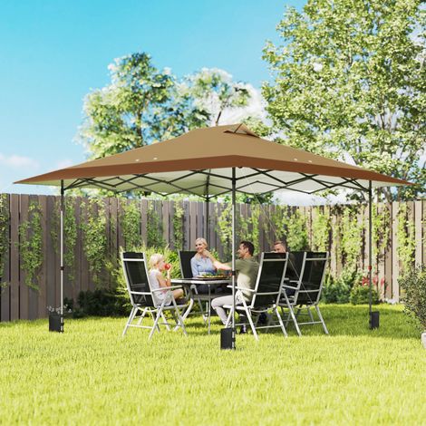 Tente Pliable Pop-up 4x4 m avec Verrouillage Central UPF50+ Hauteur Réglable Sacs de Sable et Sac avec Roues Beige et Café (1/5)