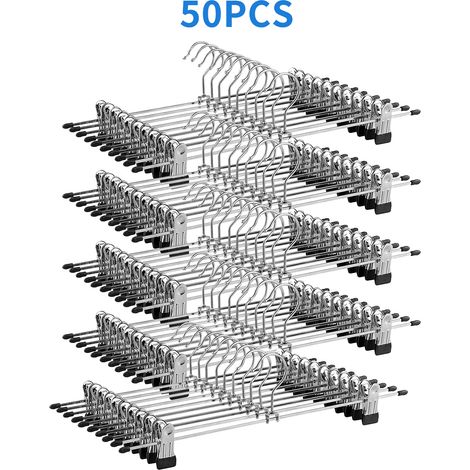 Yongqing – Lot de 50 cintres en métal pour pantalon – Clips réglables à 360° – Antidérapants avec revêtement en caoutchouc – Économie d'espace (1/5)