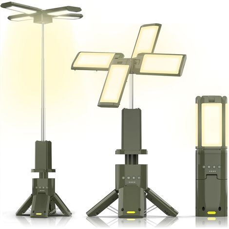 SIENTICE Lampe de camping, lampe de camping LED haute capacité, batterie 14000mAh, rétractable, pliable et rechargeable, ultra-lumineuse 800 lumens, lampe de secours extérieure étanche IPX7 (vert mili