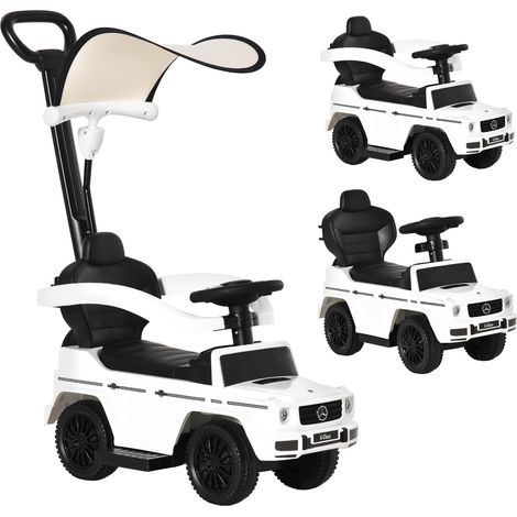 Voiture électrique pour enfants, entièrement équipée, 12-36 mois, avec klaxon, repose-pieds, barres de sécurité et pare-soleil, blanche