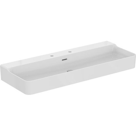 Lavabo CONCA 1200x450x165mm blanco con IdealPlus 2 orificios para grifería, con rebosadero IDEAL STANDARD