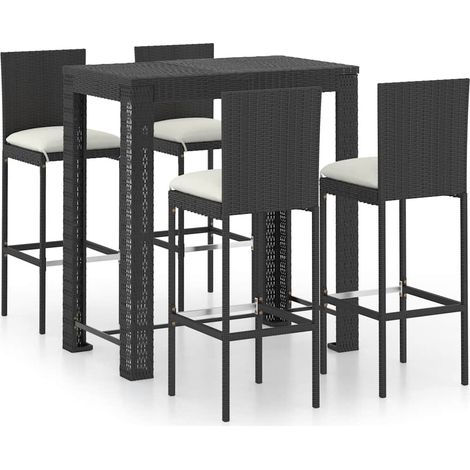 Ensemble de bar d'extérieur 5 pcs Mobilier de jardin coussins Résine tressée Noir (1/5)
