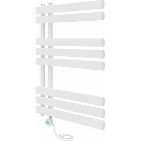 Electric Bathroom Prefilled D-shape Heated Towel Rail Radiator Thermostatic Heating Rads 800x600mm White with Smart WiFi (1/5)