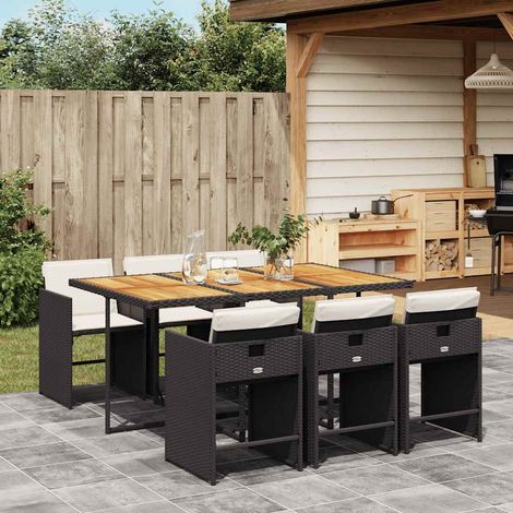 vidaXL Set de comedor de jardín 7 pzas y cojines ratán sintético negro (1/5)