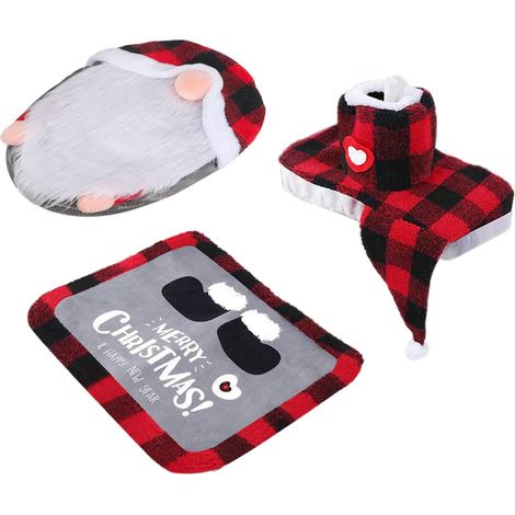 Ensemble de siège toilette Noël Gnome Scandinave - 4 pièces Tomte Décoration suédoise Décorations fe
