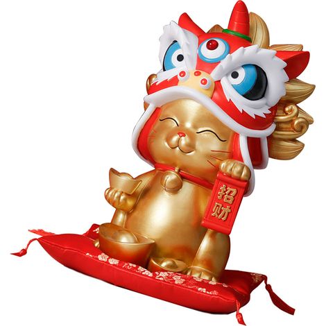 Statuetta in resina a forma di gatto portafortuna, salvadanaio decorativo a forma di gatto per ufficio, negozio o festa, colore oro, dimensioni 28x18x16 cm (1/4)