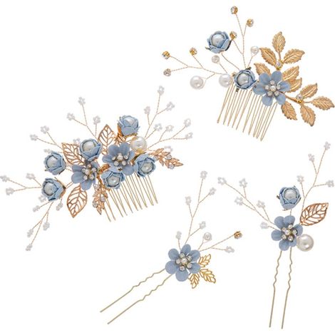 Ensemble de 4 peignes à cheveux faits main pour mariage, ornement floral, accessoires de coiffure avec strass, peigne à cheveux de mariée, épingle à cheveux, pince à cheveux, accessoires pour robe de  (1/5)