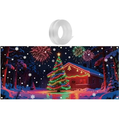 Bannière de Noël pour porte de garage 4 x 1,8 m - Décoration festive fluorescente UV - Toile de de garage de vacances - Pour les amateurs de bricolage, les décorateurs d'intérieur, les (1/5)