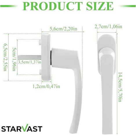 Aluminium Window Handles 35 mm Spindle Length with Push Button White Window Handle Balcony Door Handle without Lock Cylinder for (1/4)